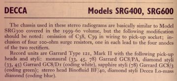 Decca SRG400 ;Send also SRG300 schematic circuit diagram
